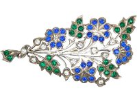 Victorian Silver Flower Spray Brooch set with Coloured Paste