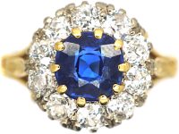 18ct Gold, Royal Blue Sapphire & Diamond Cluster Ring