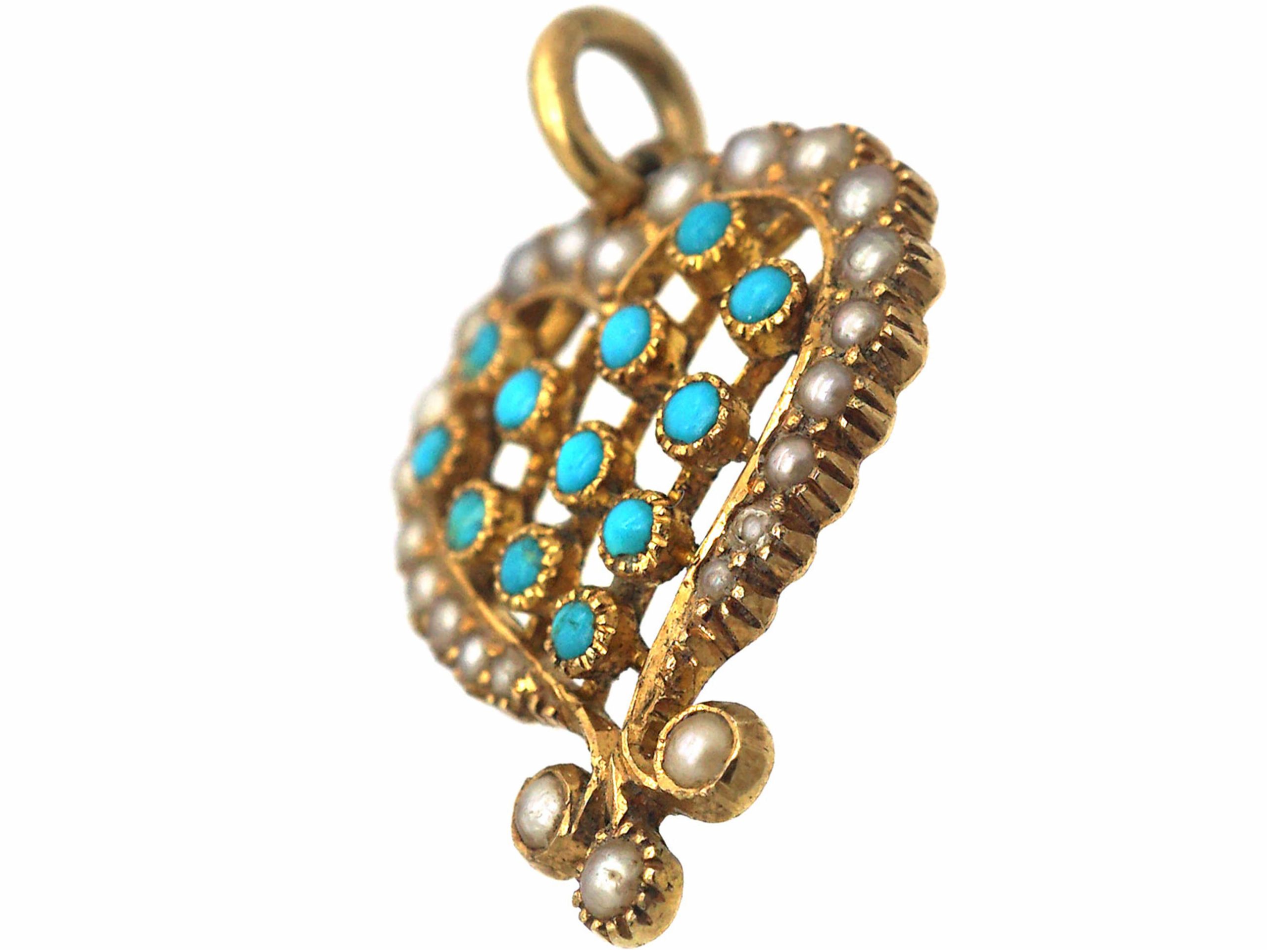 Edwardian 18ct Gold, Turquoise & Natural Split Pearl Heart Shaped ...