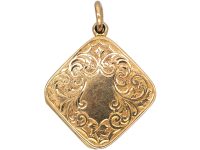 Art Deco 9ct Gold Diamond Shaped Locket with Ivy Leaf Detail