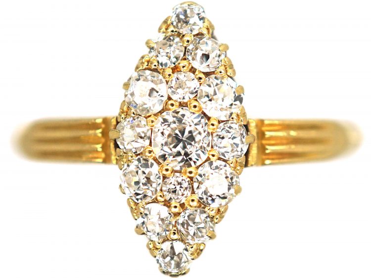 Victorian 18ct Gold Marquise Shaped Ring set with Diamonds