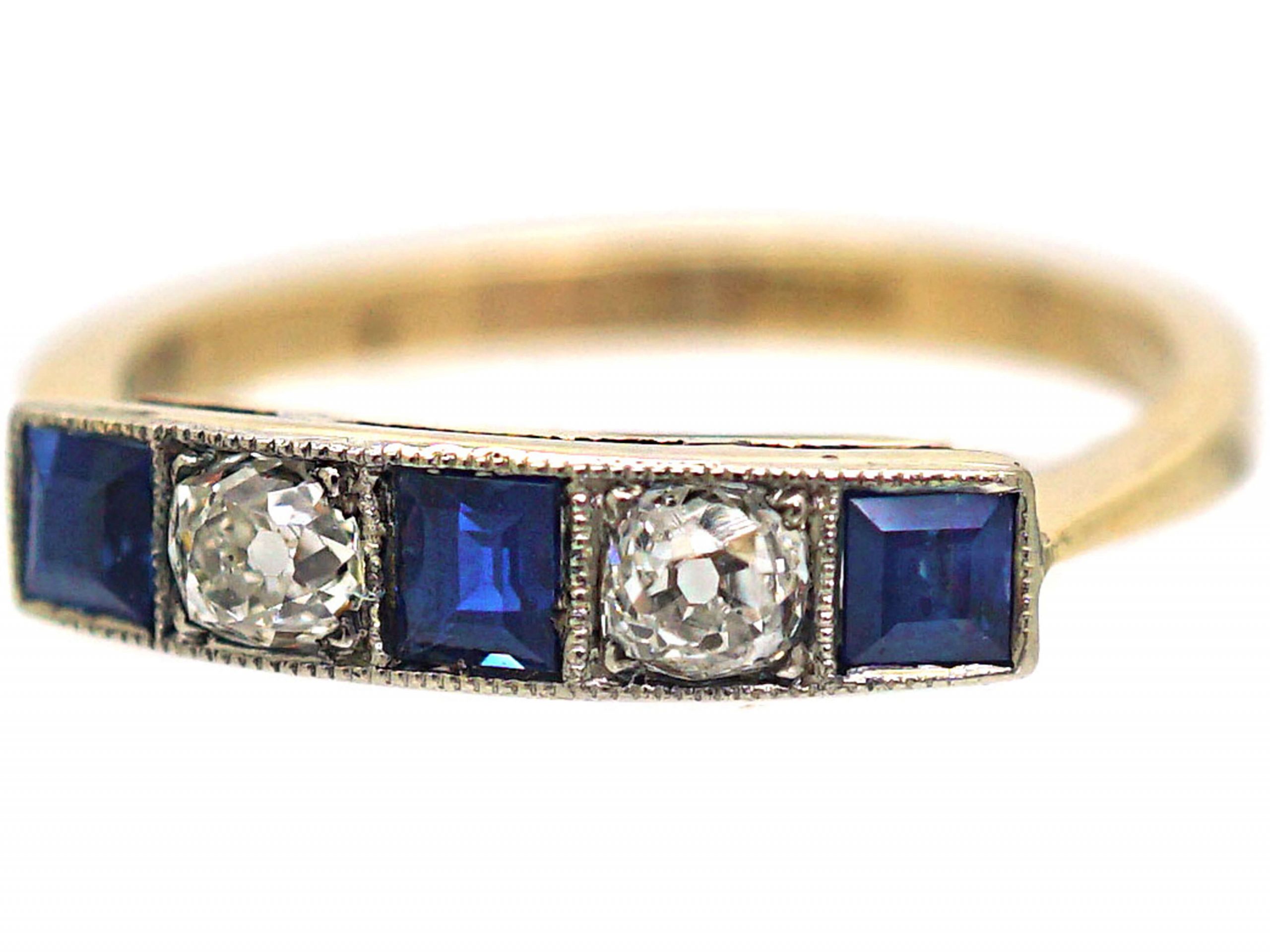 Art Deco 18ct Gold & Platinum, Square Cut Sapphire & Diamond Ring (534R ...