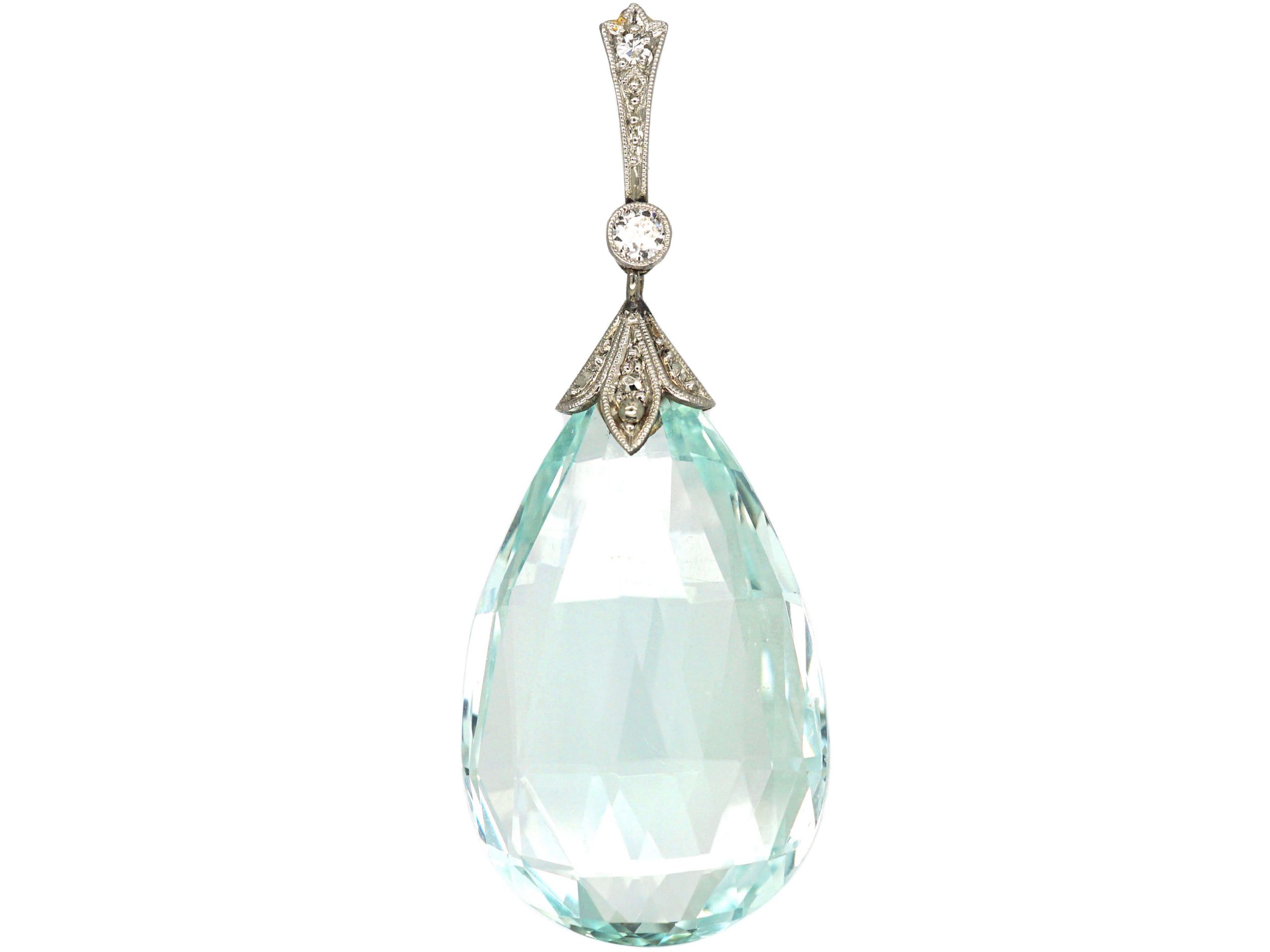 Art Deco 15ct Gold & Platinum, Aquamarine & Diamond Pendant (521R ...