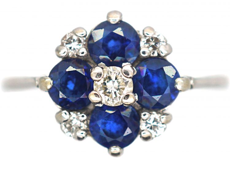 18ct White Gold, Sapphire & Diamond Cluster Ring