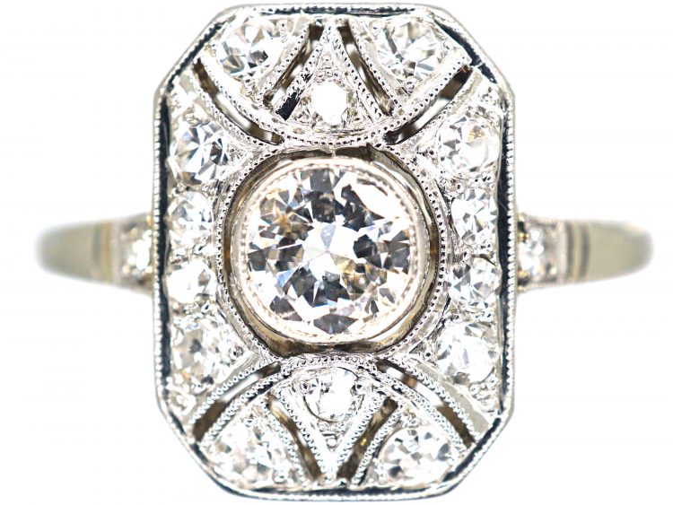 Art Deco 18ct White Gold Rectangular Shaped Ring set with Diamonds