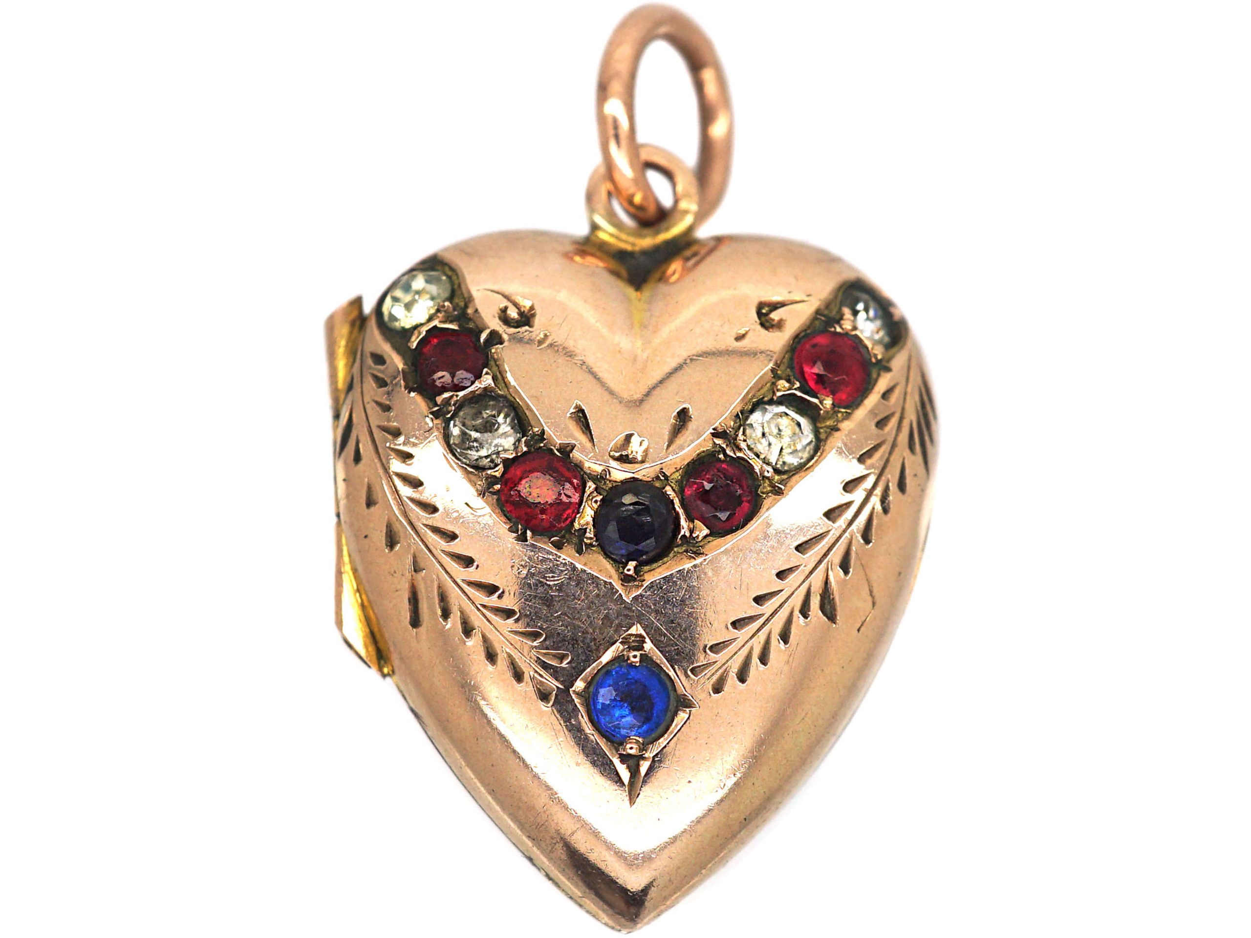 Edwardian 9ct Gold Back & Front Heart Shaped Locket set with Paste