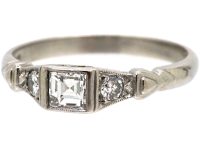 18ct White Gold Square Cut Diamond Ring with Diamond Set Shoulders