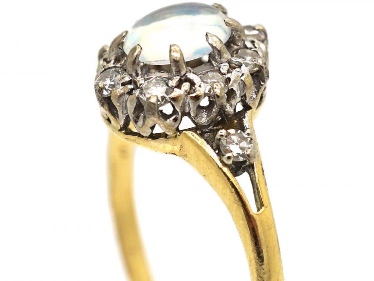 Edwardian 18ct Gold. Moonstone & Diamond Cluster Ring