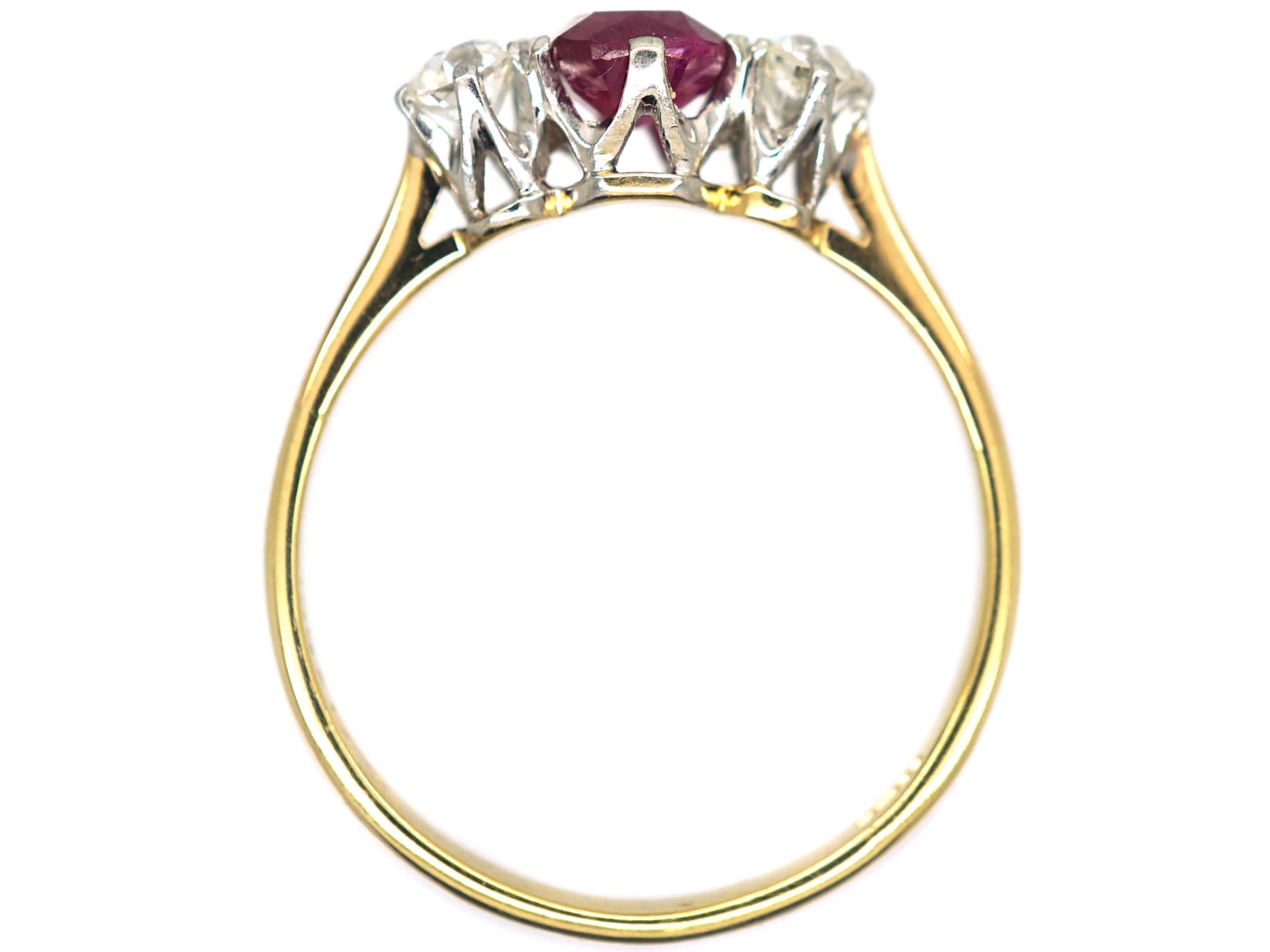 Art Deco 18ct Gold, Ruby & Diamond Three Stone Ring (745R) | The ...