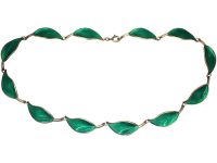 Silver Green Enamel Leaf Design Necklace by David Andersen
