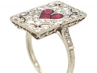 Art Deco Platinum, Diamond & Ruby Rectangular Shaped Ace of Hearts Ring