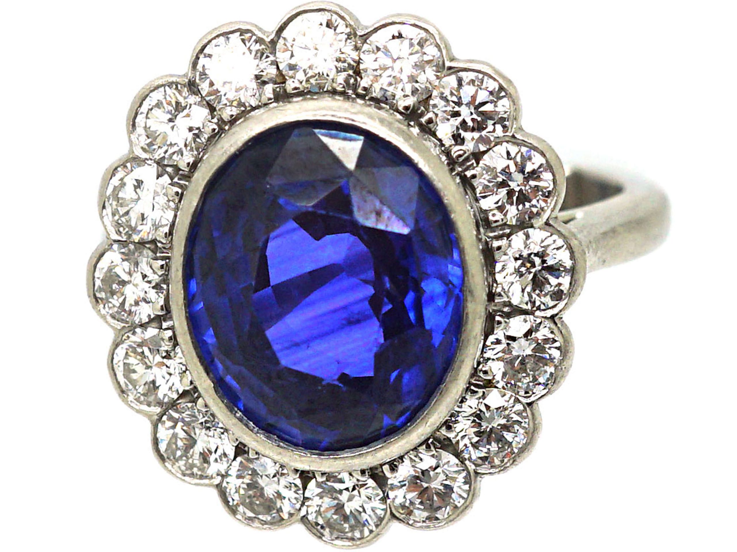 Platinum, 4.10 carat Sapphire & Diamond Oval Cluster Ring (824R) | The ...