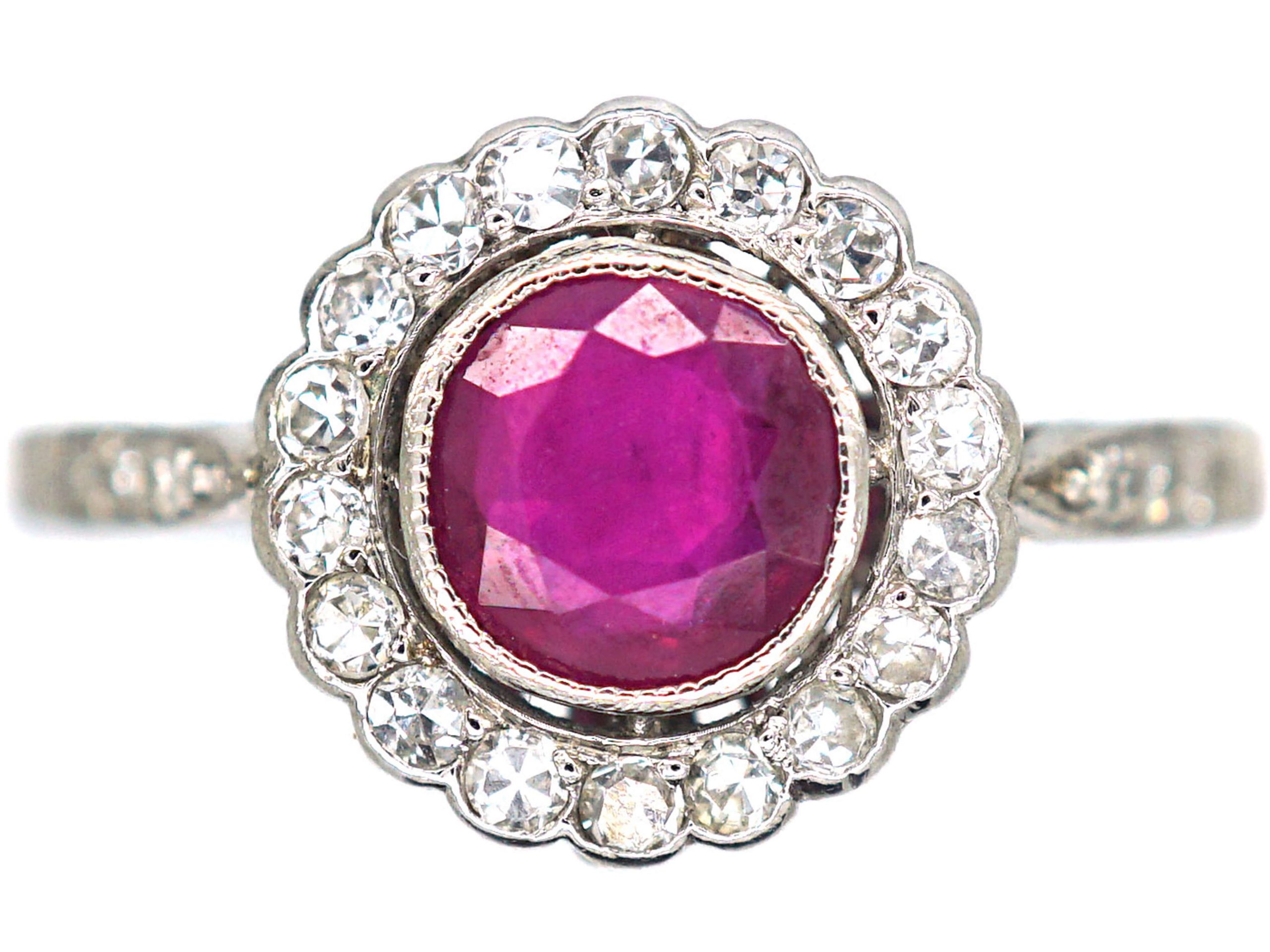 Art Deco Platinum & 18ct Gold, Ruby & Diamond Cluster Ring (715R) | The ...