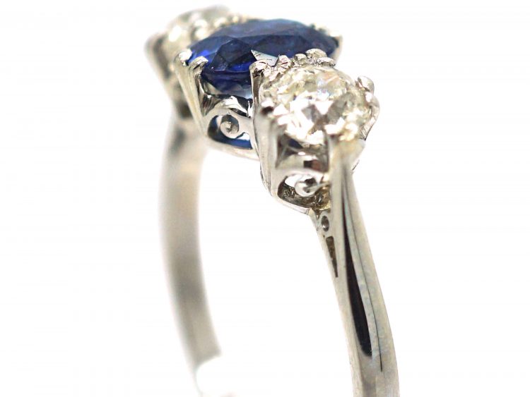 Art Deco 18ct White Gold, Sapphire & Diamond Three Stone Ring