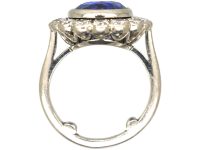 Platinum, 4.10 carat Sapphire & Diamond Oval Cluster Ring