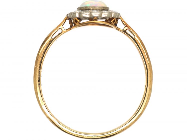 Edwardian 18ct Gold & Platinum, Opal & Diamond Oval Cluster Ring