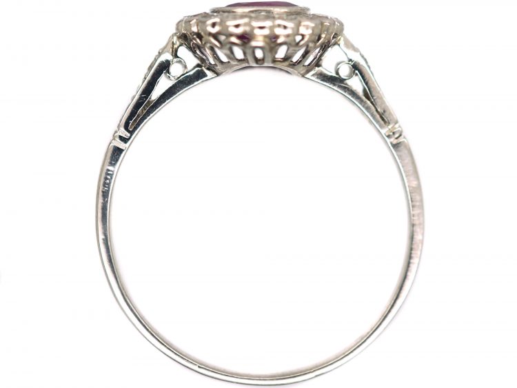 Art Deco Platinum & 18ct Gold, Ruby & Diamond Cluster Ring
