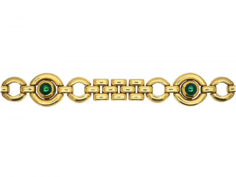 Portuguese 14ct Gold & Cabochon Emerald Bracelet With Circular Motifs