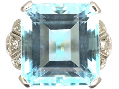 Retro 18ct White Gold, Aquamarine & Diamond Ring