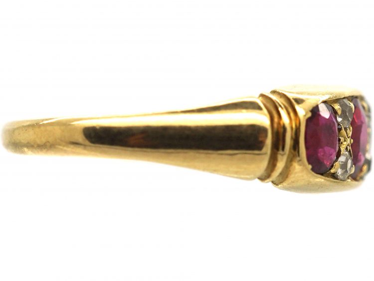 Edwardian 18ct Gold, Ruby & Diamond Three Stone Ring by Deakin & Frances