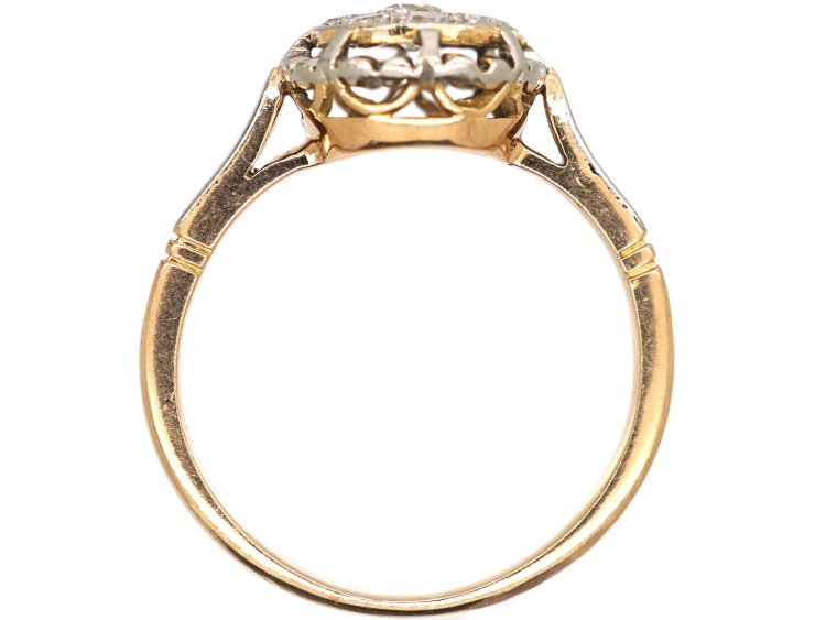 Art Deco 18ct Gold & Platinum, Diamond Cluster Ring with Piecrust Surround