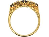 Edwardian 18ct Gold, Five Stone Sapphire & Diamond Carved Half Hoop Ring