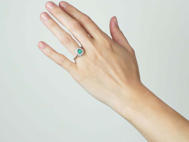 Platinum, Emerald & Diamond Cluster Ring