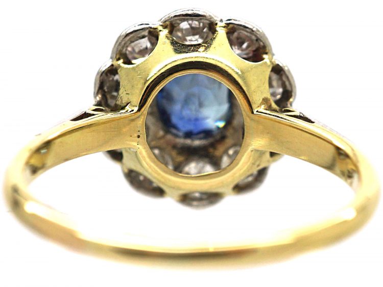 Edwardian 18ct Gold & Platinum, Diamond & Sapphire Cluster Ring