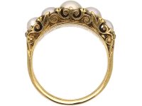 Victorian 18ct Gold, Carved Half Hoop Ring set with Natural Pearls with Diamond Points
