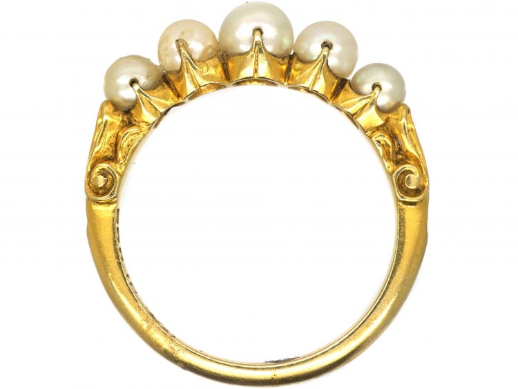 Victorian 18ct Gold, Graduated Five Natural Pearl Ring