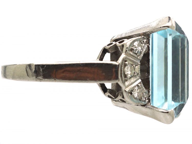 Retro 18ct White Gold, Aquamarine & Diamond Ring