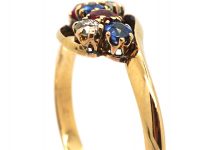 Art Nouveau 18ct Gold, Ruby, Diamond & Sapphire Double Shamrock Ring