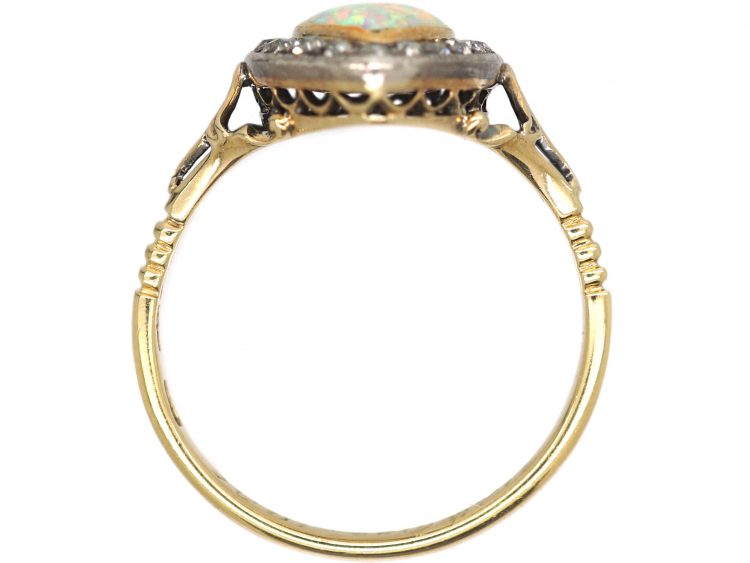 Edwardian 18ct Gold, Opal & Diamond Navette Shaped Ring by Child & Child