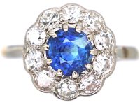 Edwardian 18ct Gold & Platinum, Diamond & Sapphire Cluster Ring