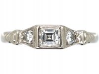 18ct White Gold Square Cut Diamond Ring with Diamond Set Shoulders