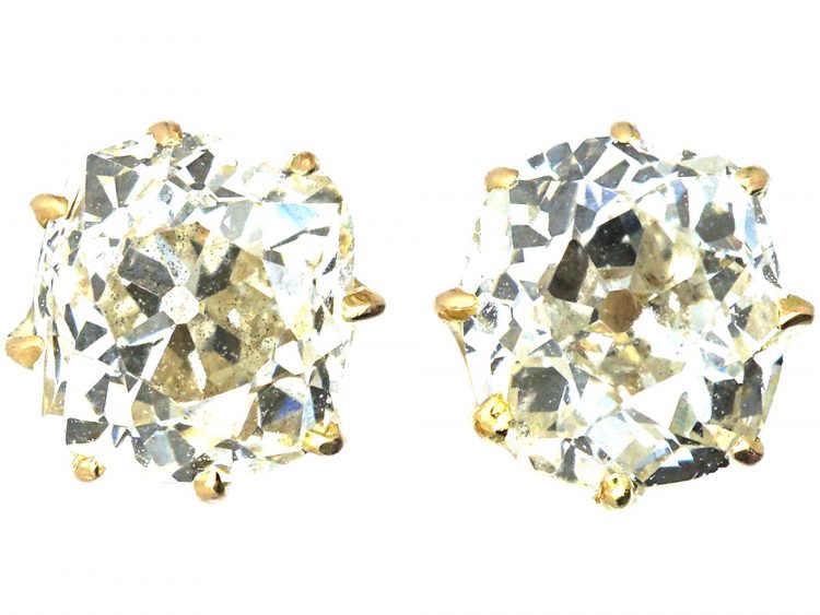 18ct Gold Old Mine Cut Solitaire Earrings
