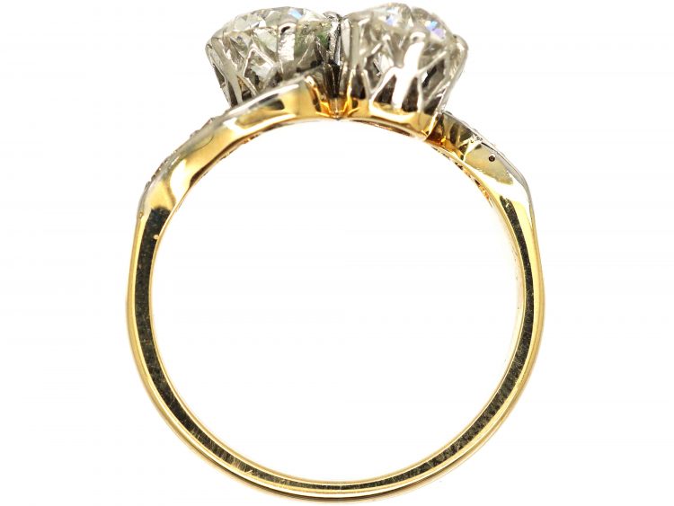 Edwardian 18ct Gold & Platinum Two Stone Diamond Cross Over Ring