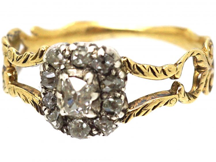 Georgian 15ct Gold & Old Mine Cut Diamond Cluster Ring