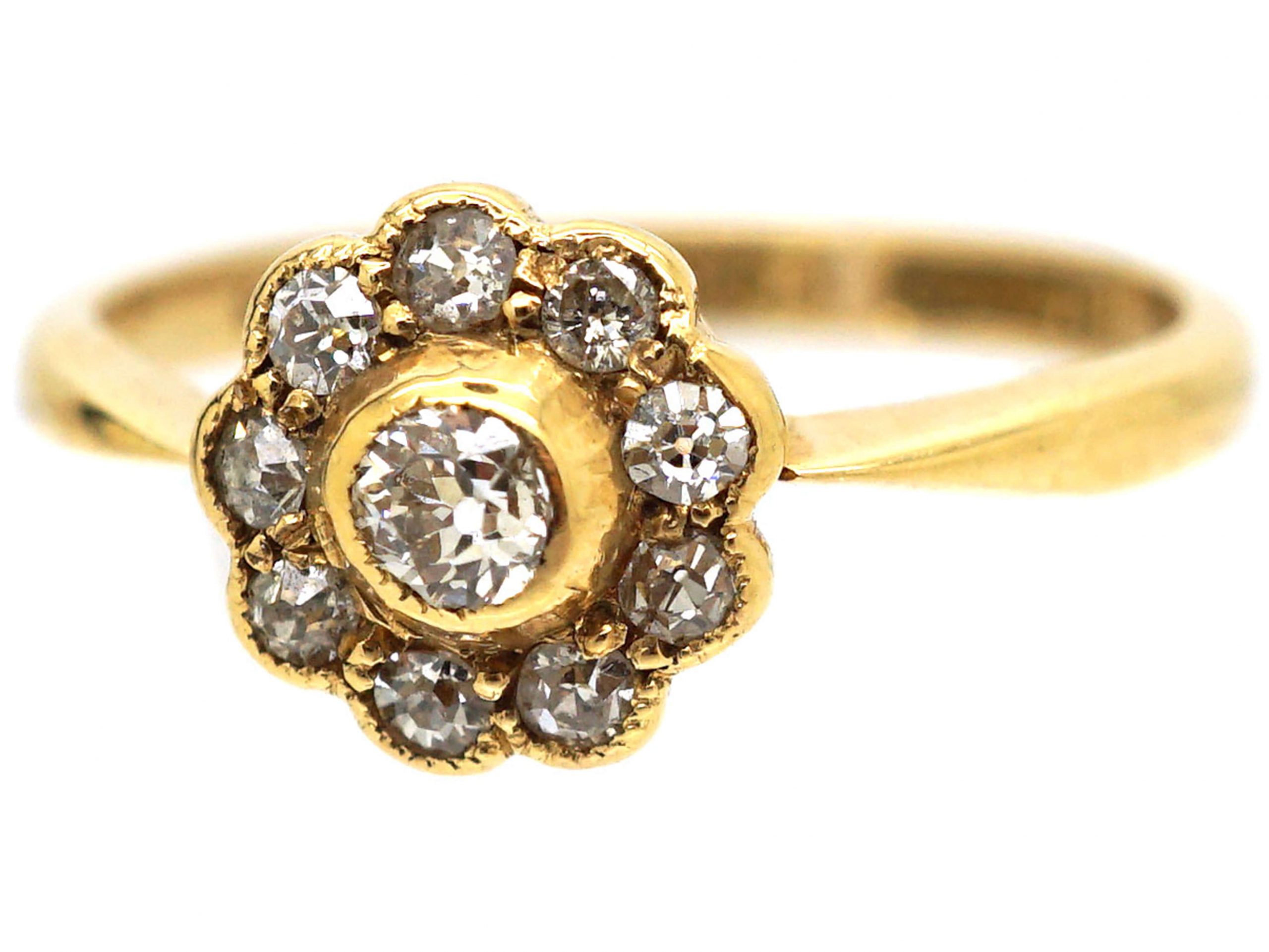 Edwardian 18ct Gold & Diamond Daisy Cluster Ring (992R) | The Antique ...