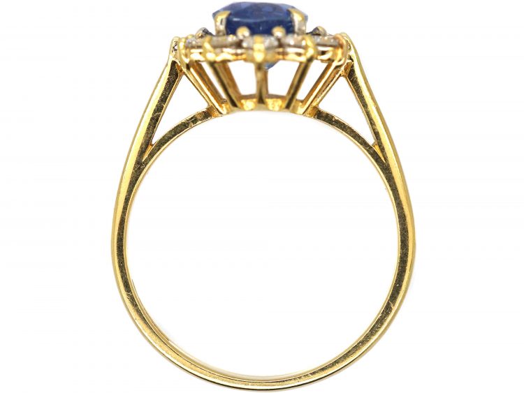 18ct Gold, Sapphire & Diamond Cluster Ring with Petal Design