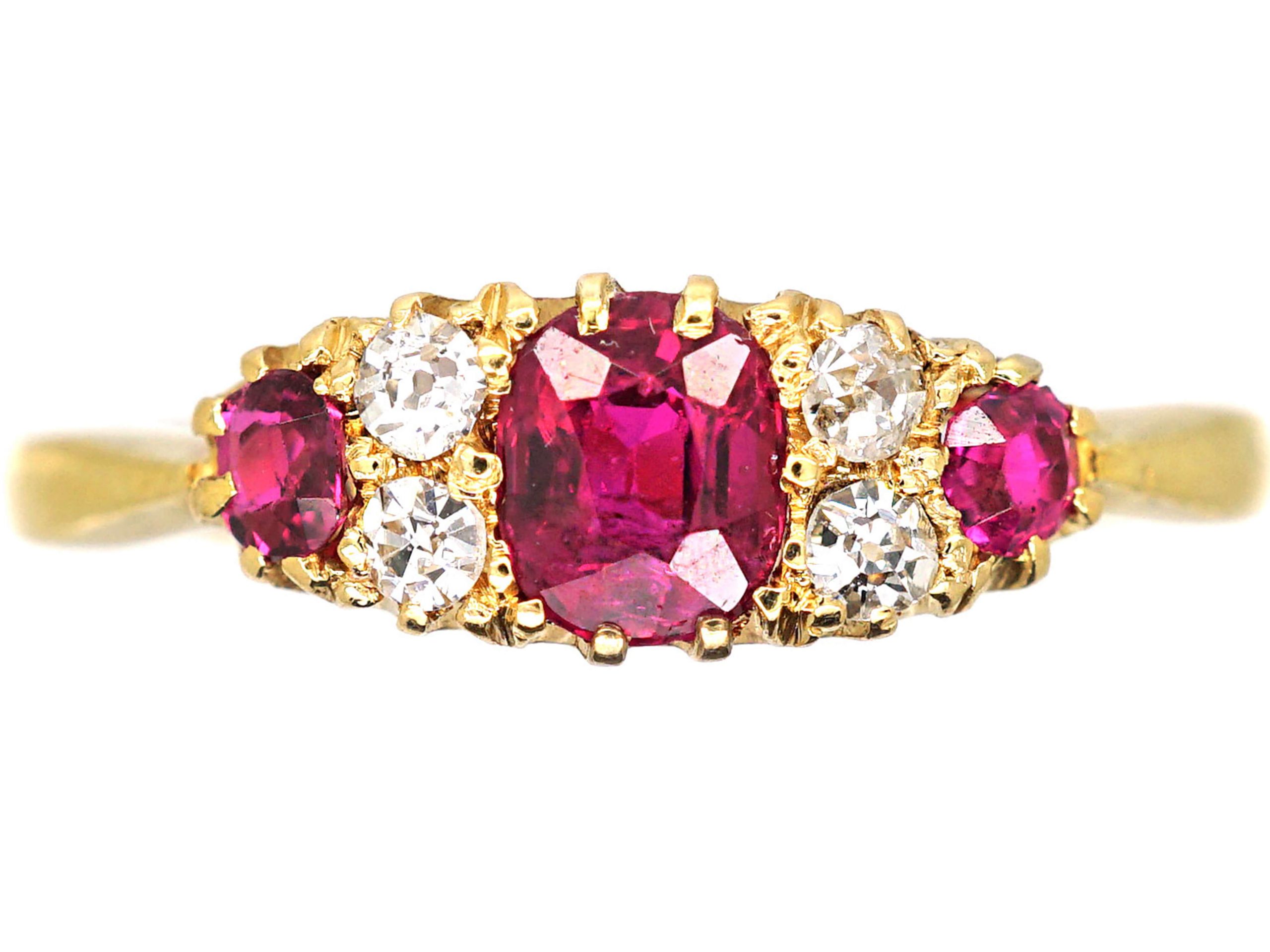 Edwardian 18ct Gold, Ruby & Diamond Three Stone Boat Shaped Ring (953R ...