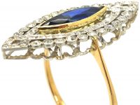 French Art Deco 18ct Gold & Platinum, Sapphire & Diamond Marquise Ring