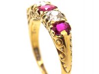 Victorian 18ct Gold, Ruby & Diamond Carved Half Hoop Ring