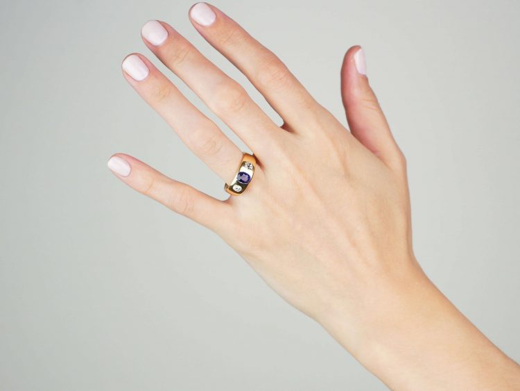 Edwardian 18ct Gold, Sapphire & Diamond Rub Over Set Ring