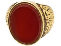 Victorian 18ct Gold Signet Ring set with Carnelian with Secret Hinged Locket