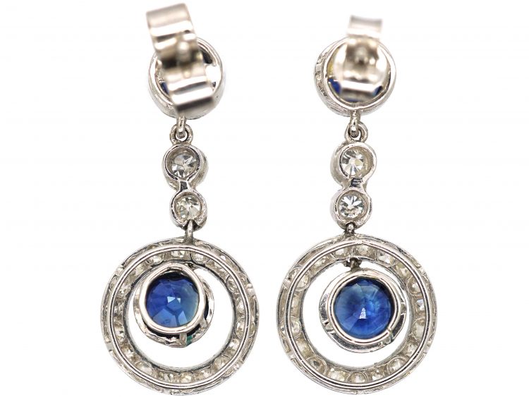 Art Deco Platinum, Sapphire & Diamond Drop Earrings