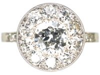 Art Deco Platinum, Diamond Cluster Ring with Diamond Shoulders