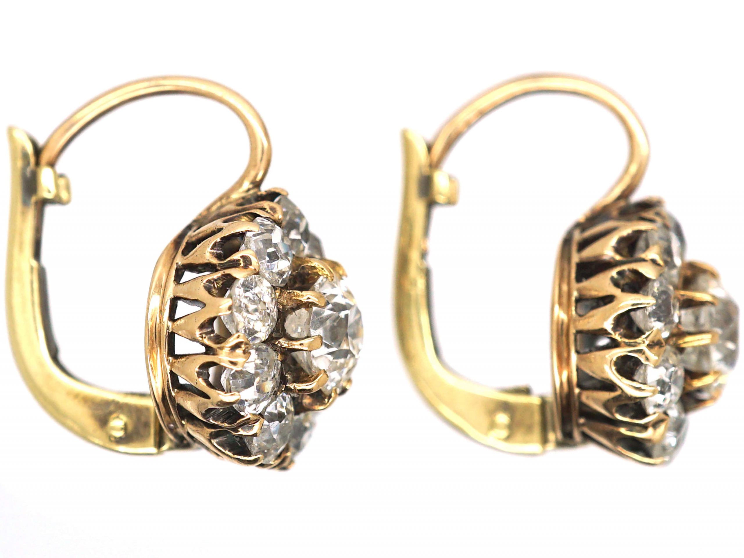 Edwardian 18ct Gold & Diamond Cluster Earrings (866R) | The Antique ...