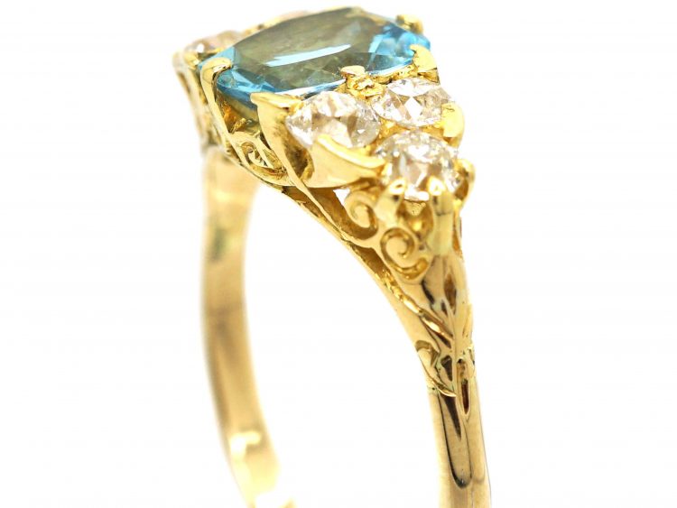 Edwardian 18ct Gold, Aquamarine & Old Mine Cut Diamond Ring