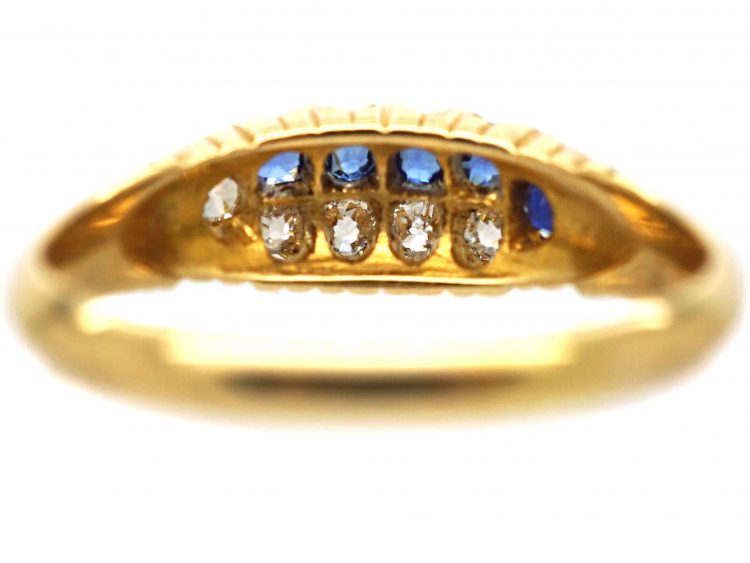 Victorian 18ct Gold Ring Set With Five Sapphires & Five Diamonds